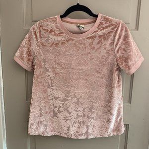 Cute suede short sleeve light pink top